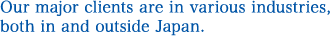 Our major clients are in various industries, both in and outside Japan.